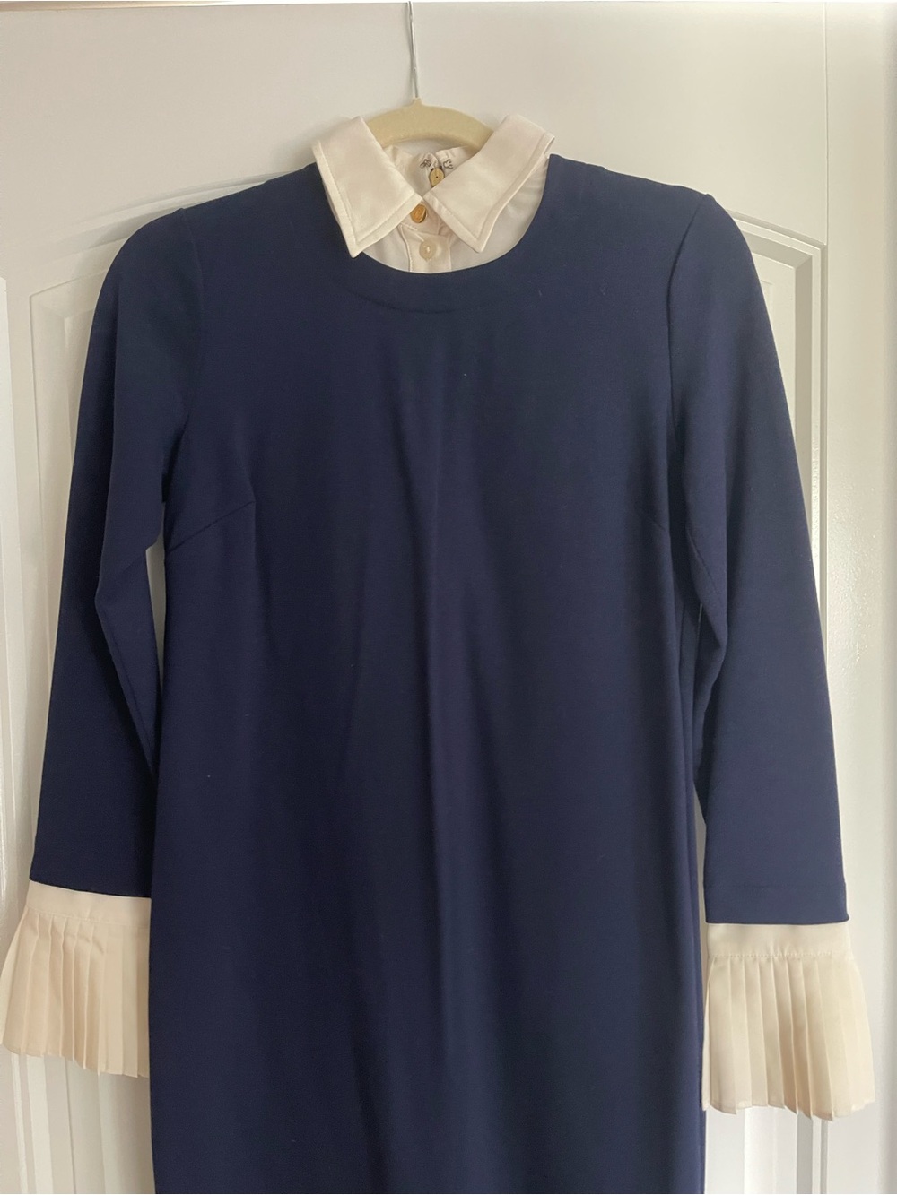 Ladies Ralph Lauren Navy Dress with Cream Collar & Pleated Cuff